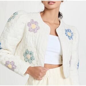 Sea New York Violette Quilted Floral Cropped Jacket Cottagecore Boho Size L